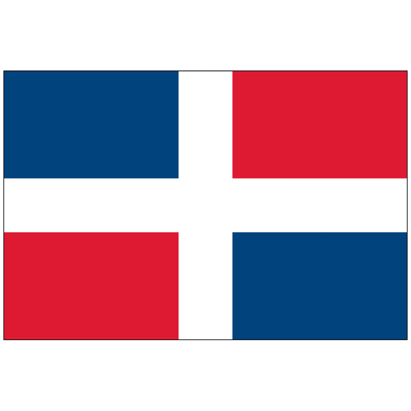 Load image into Gallery viewer, Civil flag of the Dominican Republic, featuring a large white cross dividing the flag into four quarters: blue (top-hoist, bottom-fly) and red (top-fly, bottom-hoist).
