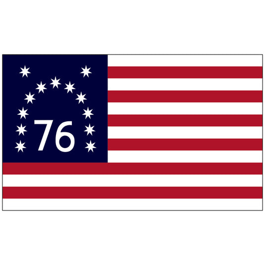 The E-Gloss Bennington Historical Flag design featuring thirteen alternating red and white horizontal stripes. The dark blue canton contains 13 white stars arranged in a semi-circle over the large white numerals 