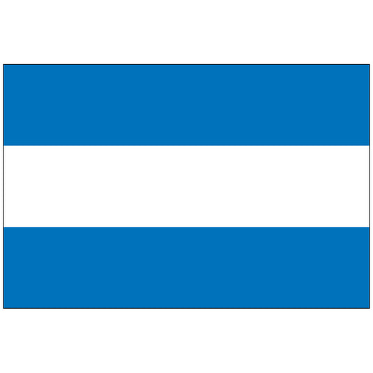 Plain version of the El Salvador World Flag (civil flag), featuring three equal horizontal stripes of bright blue, white, and blue, representing the ocean and the land.