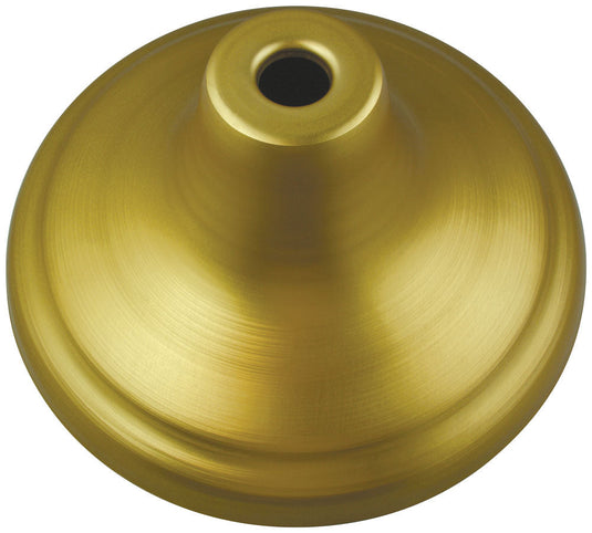 Close-up, overhead view of the Gold Finish Endura™ Floor Stand base for indoor flagpoles. The durable, convex base features a smooth, brushed metal texture and a central tapered opening for the flagstaff.