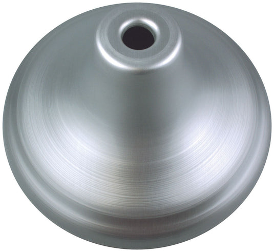 Close-up, overhead view of the Silver Finish Endura™ Floor Stand base. This heavyweight, polished base for indoor flag displays has a modern, brushed aluminum appearance and a smooth central opening.