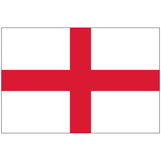 The England Nylon World Flag (St. George's Cross), featuring a bright white field with a bold, centered red cross extending to all four edges.