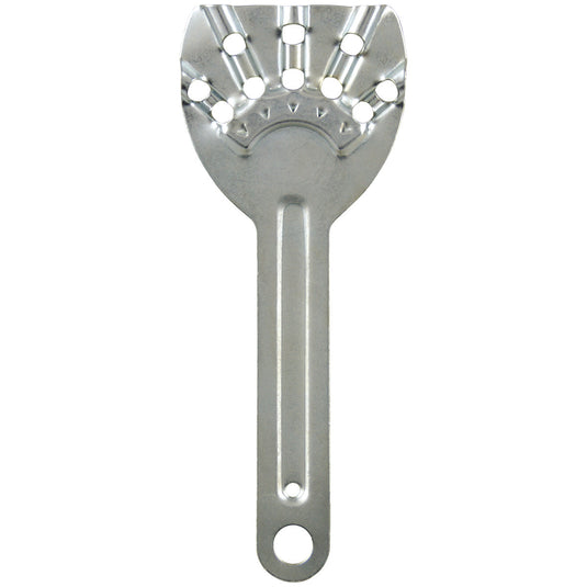Seven-position, long-handled, galvanized steel Finger Bracket featuring a flared top with seven small flag holes and a long, narrow base with a single hole at the bottom, ideal for mounting small stick flags.