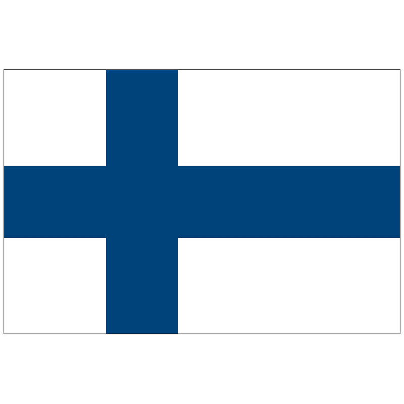 Load image into Gallery viewer, The Finland Nylon World Flag (Siniristilippu), featuring a white field with a bold, dark blue Scandinavian Cross extending across the flag, symbolizing the country's thousands of lakes and snowy landscape.

