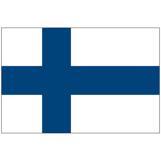 The Finland Nylon World Flag (Siniristilippu), featuring a white field with a bold, dark blue Scandinavian Cross extending across the flag, symbolizing the country's thousands of lakes and snowy landscape.