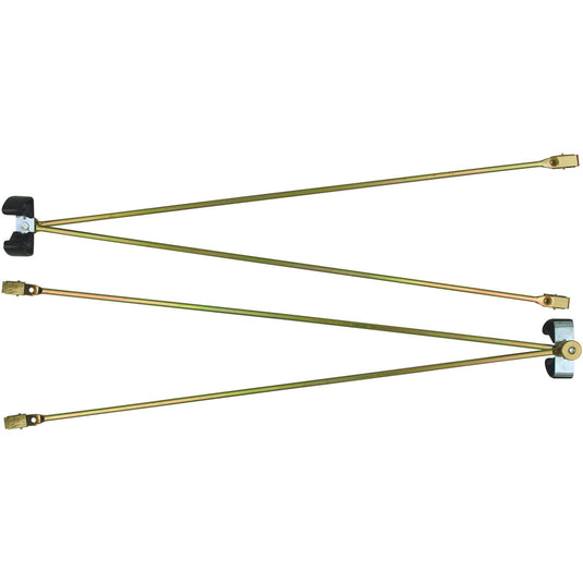Two disassembled Flag Spreader units laid flat, showing the folded, long gold-tone metal arms and the black plastic/metal mounting piece that attaches to the ceremonial flagpole shaft.