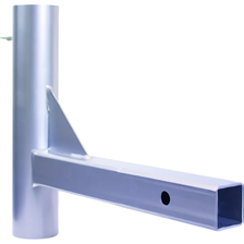 Silver Flagpole Hitch Mount bracket showing the square receiver arm and round vertical pole holder.