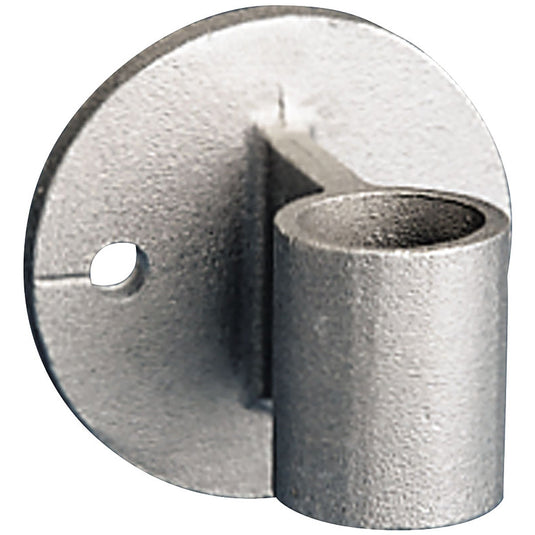 Heavy-duty, cast metal Franklin Series Vertical Wall Bracket in a rough-textured silver finish. The bracket features a round mounting plate with a single screw hole on the side and a short, vertical cylindrical socket for securely mounting a flagpole perpendicular to the wall.