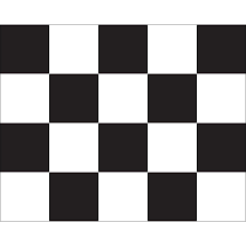 High-quality, fully printed nylon checkered flag featuring a bold four-by-five pattern of alternating black and white squares. This flag is used to signify the end of a race or event.