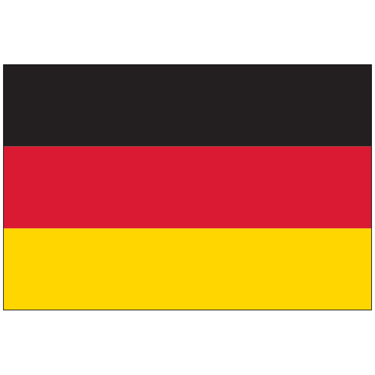 The National Civil Flag of Germany (Bundesflagge), an official tricolor featuring three equal horizontal stripes of black, red, and golden yellow. This simple design symbolizes the unity, democracy, and freedom of the German people.