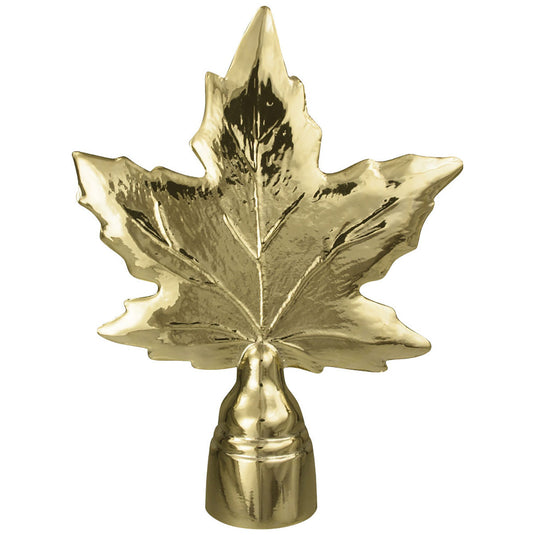 Polished Gold Metal Maple Leaf finial with ferrule for indoor oak flagpoles.