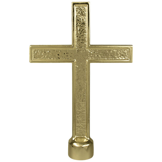 Textured Gold Metal Passion Cross finial with adapter for indoor flagpoles.
