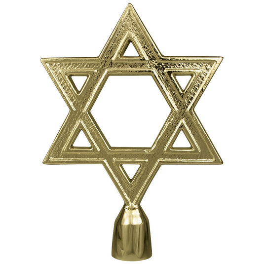 Textured, hollow Gold Metal Star of David finial with ferrule for indoor oak flagpoles.