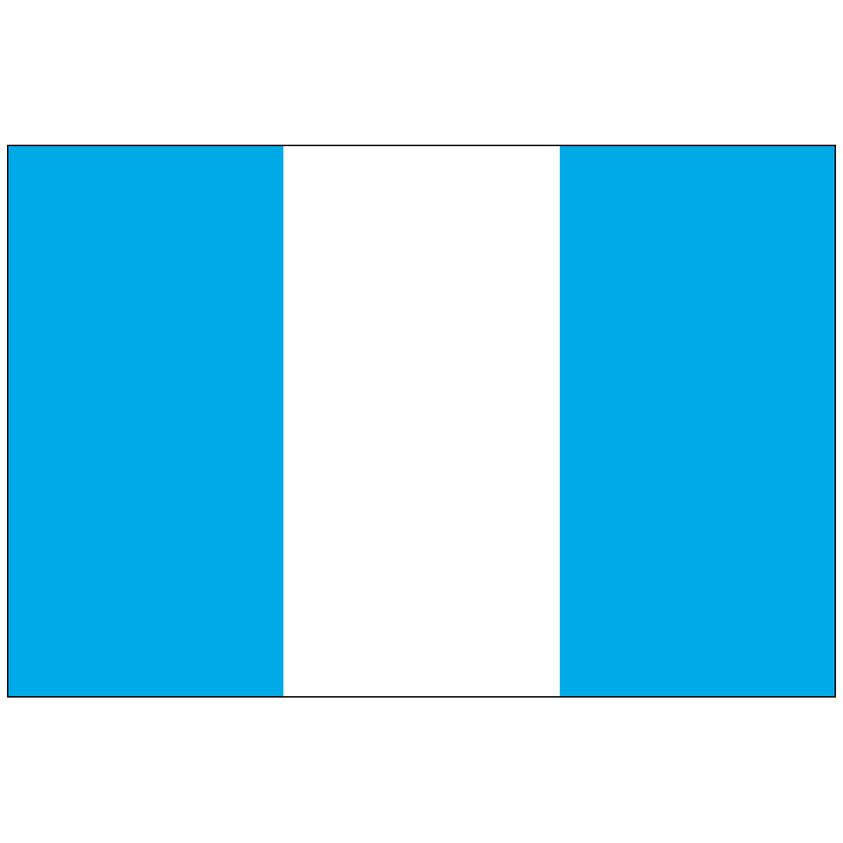 The Civil Flag of Guatemala, consisting of three equal vertical stripes of sky blue (representing the Pacific and Atlantic Oceans) flanking a pure white central stripe (representing peace). This plain design is primarily used by the Guatemalan populace.