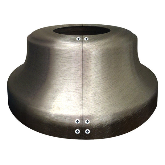 Heavy-gauge split aluminum flagpole flash collar in a textured, weathered dark bronze finish. The high-profile base cover uses a two-piece design secured by screws, making it ideal for large commercial or dark-colored flagpoles.