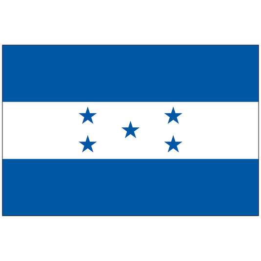 National Flag of Honduras: Horizontal turquoise blue-white-blue stripes with five centered blue stars symbolizing the unity of Central American nations.