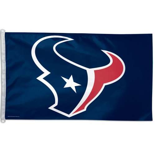 Deluxe 3'x5' NFL Houston Texans flag on a navy blue field, featuring the team's iconic red, white, and blue stylized bull's head logo with a central white star.