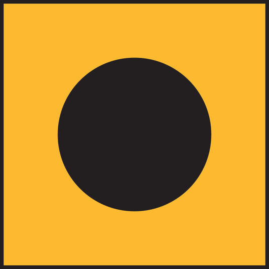 The I (India) International Code of Signals flag, a square yellow field with a large black circle centered inside. This signal flag means: 