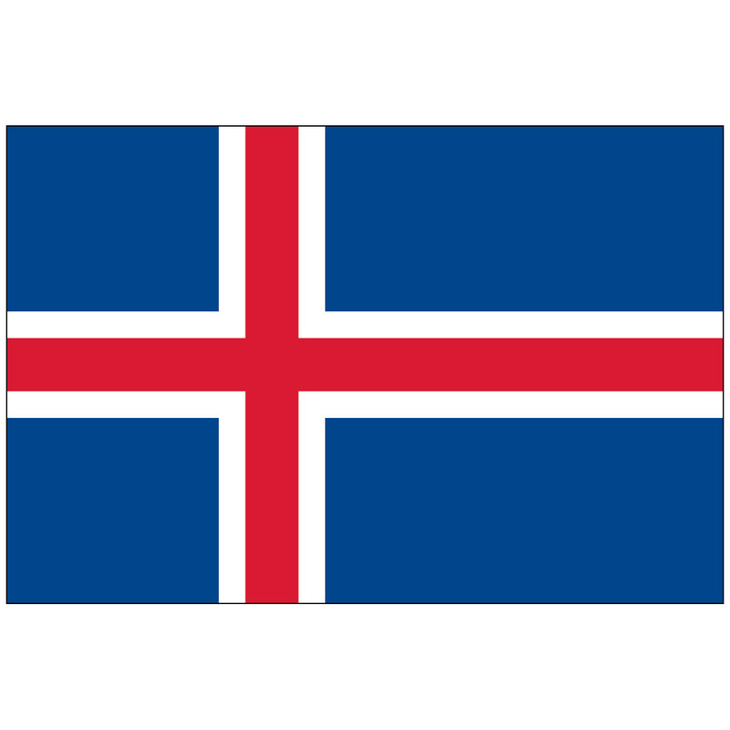 Load image into Gallery viewer, Nylon Flag of Iceland: A navy blue field with a red Nordic cross outlined in white. The colors represent the island's landscape: red for fire, white for ice, and blue for the ocean.
