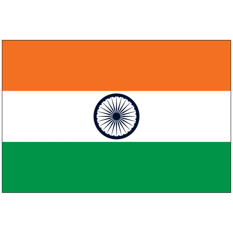 Load image into Gallery viewer, National Flag of India (Tiranga): A horizontal tricolor of saffron, white (center), and green, featuring a navy blue Ashoka Chakra (wheel of law) with 24 spokes centered on the white stripe.
