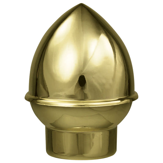 Polished, reflective gold plastic acorn finial designed for easy slip-fit on an indoor flagpole. This decorative topper is ideal for ceremonial use.