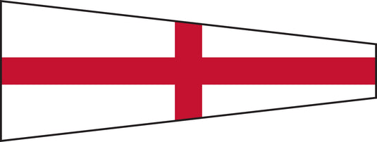 International Code of Signals pennant for the number five, featuring a red cross on a white tapered flag.
