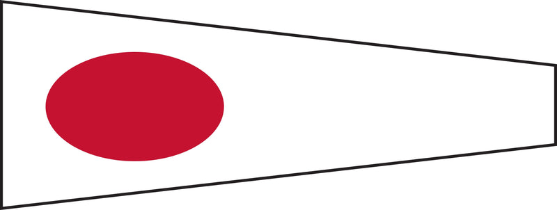 Load image into Gallery viewer, International Code of Signals pennant for the number one, designed as a solid white tapered flag with a red circle.

