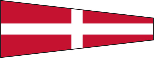 International Code of Signals pennant for the number seven, featuring a white cross on a solid red tapered flag.