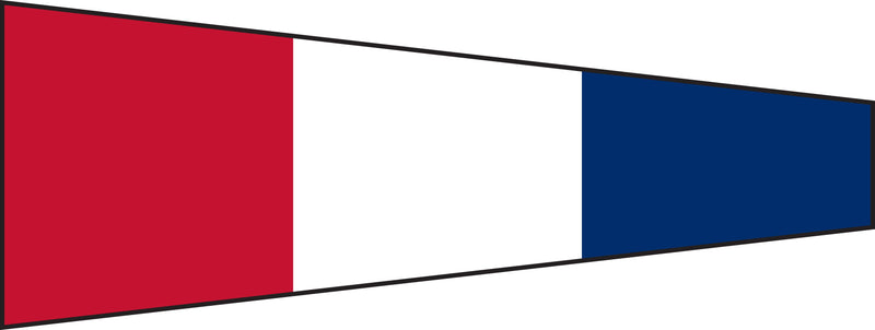 Load image into Gallery viewer, International Code of Signals pennant for the number three, featuring vertical stripes of red, white, and blue.
