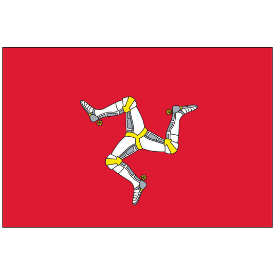 The national flag of the Isle of Man, featuring the triskelion emblem of three armored legs on a solid red background.