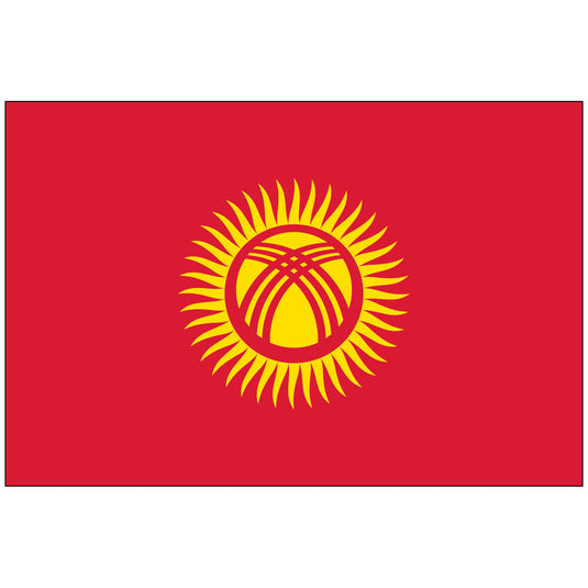 The national flag of Kyrgyzstan, featuring a yellow 40-ray sun with a traditional yurt crown (tunduk) on a solid red field.