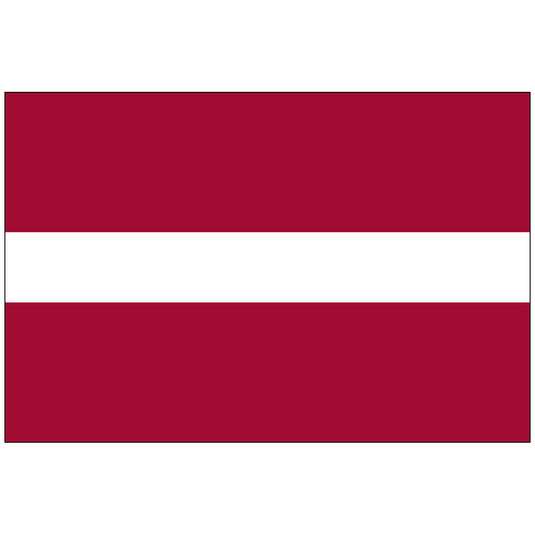 The national flag of Latvia, featuring a white horizontal stripe between two carmine red stripes.