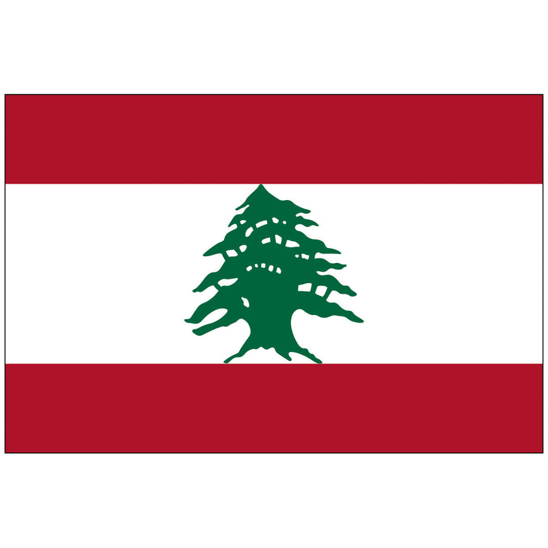 Load image into Gallery viewer, The national flag of Lebanon, featuring a green cedar tree on a white central stripe between two red stripes.
