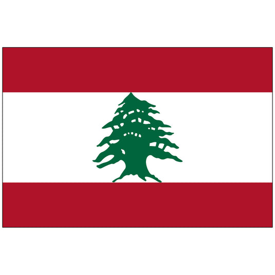 The national flag of Lebanon, featuring a green cedar tree on a white central stripe between two red stripes.