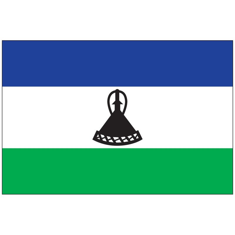 Load image into Gallery viewer, Flag of Lesotho, with blue, white, and green stripes and a black Basotho hat (mokorotlo) in the center.
