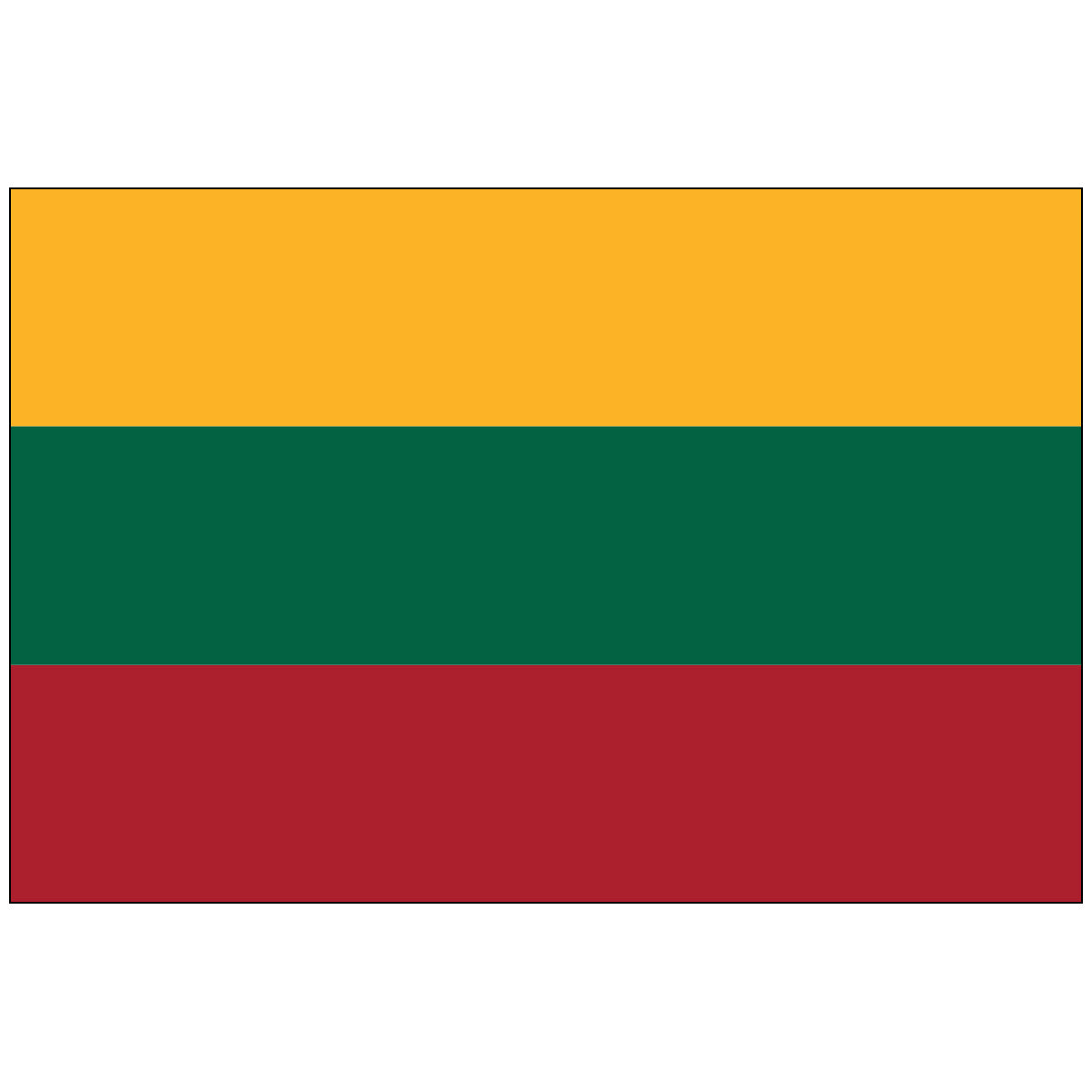 The national flag of Lithuania, a tricolor flag featuring horizontal stripes of yellow, green, and red.