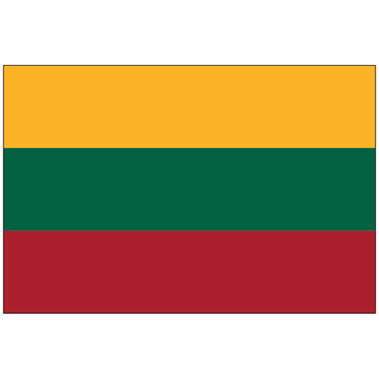 The national flag of Lithuania, a tricolor flag featuring horizontal stripes of yellow, green, and red.
