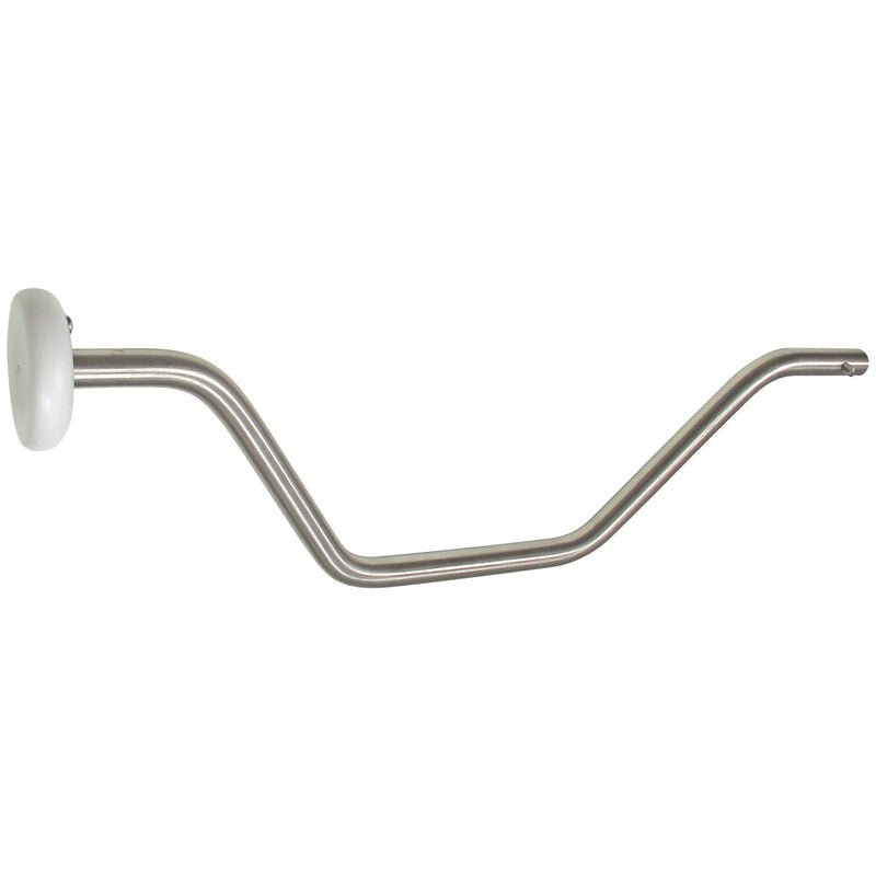 Load image into Gallery viewer, Stainless steel winch crank handle with a cranked shaft and a rounded white plastic grip for comfortable flag pole operation.
