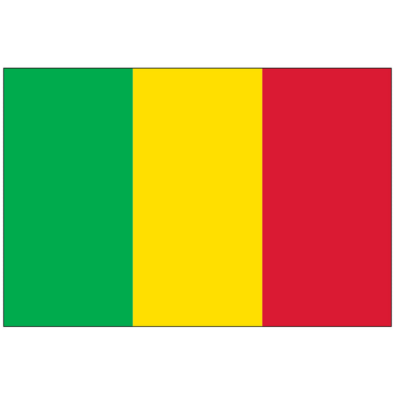 Load image into Gallery viewer, Horizontal Mali nylon world flag with three equal vertical bands. The flag's colors are green (hoist), yellow (center), and red (fly), representing the traditional pan-African colors.
