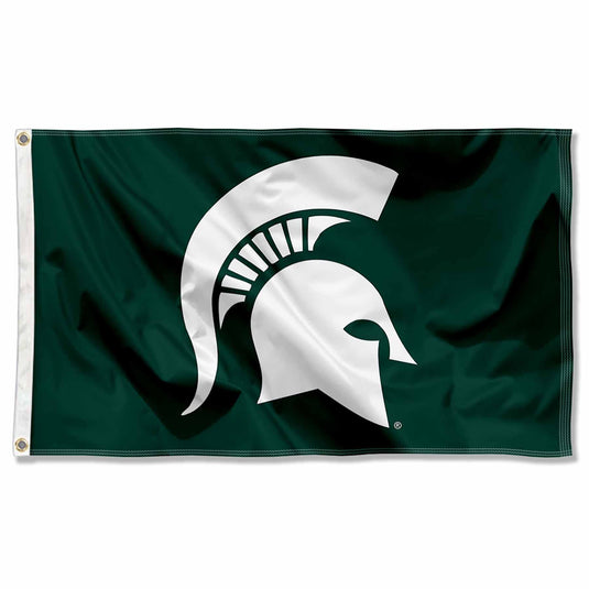 Deluxe Michigan State Spartans 3x5 NCAA flag featuring a solid Spartan green field. The flag is centered with the large, official white Spartan helmet logo.