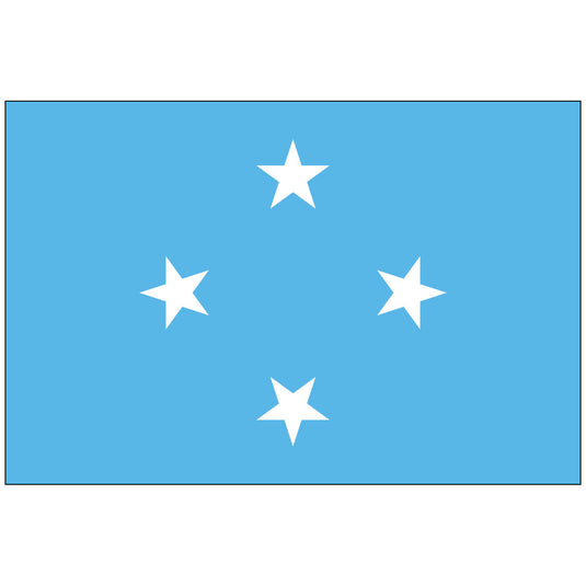 Official Federation of Micronesia world flag made of durable nylon, featuring a light blue field with four white stars arranged in a diamond pattern to represent the four island groups.