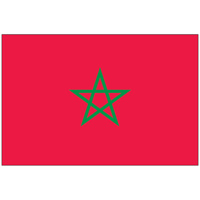 Load image into Gallery viewer, Official Morocco national flag, a bright red field centered with a bold green pentagram (seal of Solomon).
