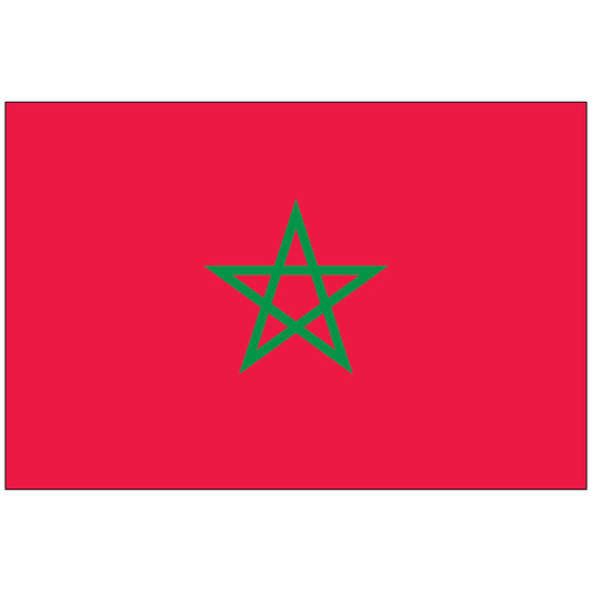 Official Morocco national flag, a bright red field centered with a bold green pentagram (seal of Solomon).
