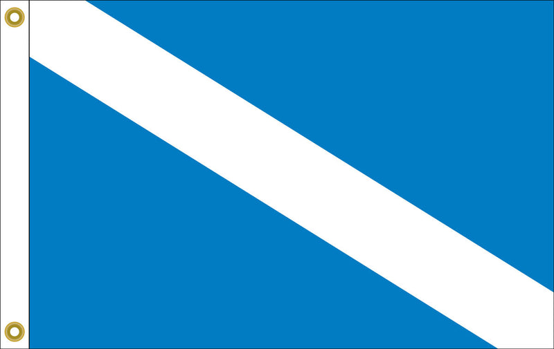 Load image into Gallery viewer, Nautical signal flag with a blue field and a bold white diagonal stripe, indicating the letter 'P' (Papa) or "vessel about to sail."
