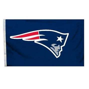 New England Patriots NFL deluxe 3x5 sport flag with the official Pat Patriot logo featuring the blue profile head and red-and-white stripes on a navy blue field.