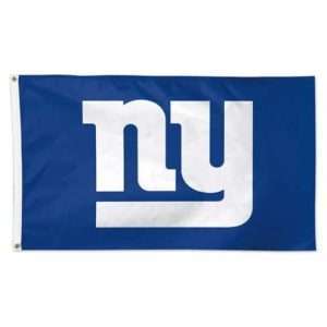 New York Giants NFL deluxe 3x5 flag on a royal blue field, centered with the classic white stylized "ny" logo.