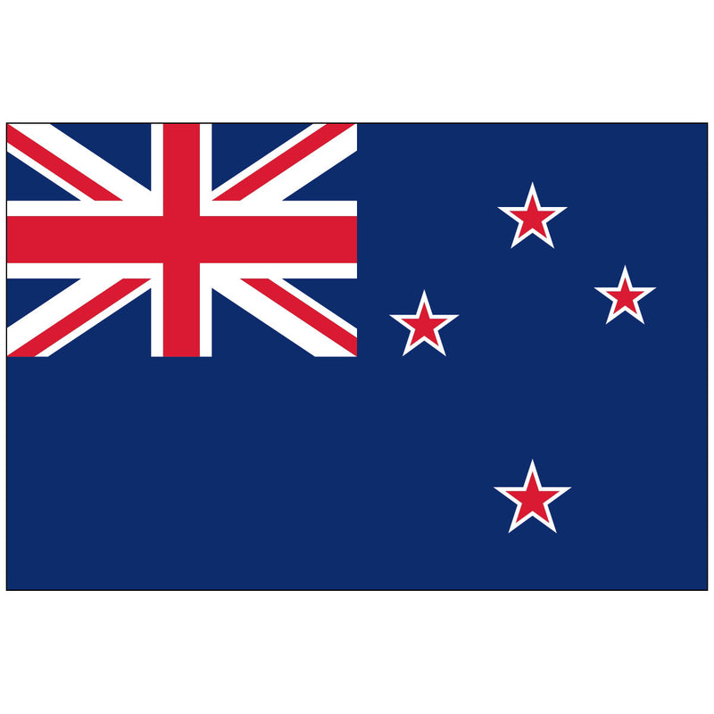 Load image into Gallery viewer, New Zealand national flag featuring a dark blue field with the Union Jack in the upper left corner and four red stars with white borders representing the Southern Cross constellation.
