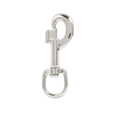 Close-up of a nickel-plated zinc swivel round eye flag snap featuring a polished silver finish and a rotating eyelet for secure flag attachment to halyard lines.