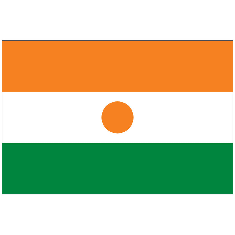 Load image into Gallery viewer, Niger national flag made of durable nylon, featuring horizontal orange, white, and green stripes with an orange circle centered in the white band representing the sun.
