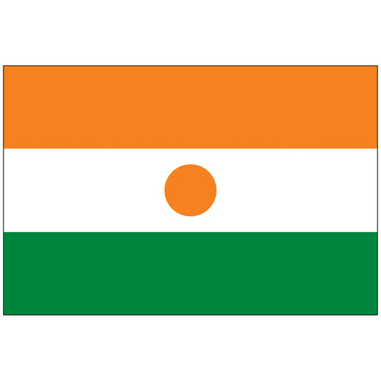 Niger national flag made of durable nylon, featuring horizontal orange, white, and green stripes with an orange circle centered in the white band representing the sun.